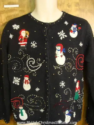 Snowflakes with Santa and Snowmen Bad Christmas Sweater