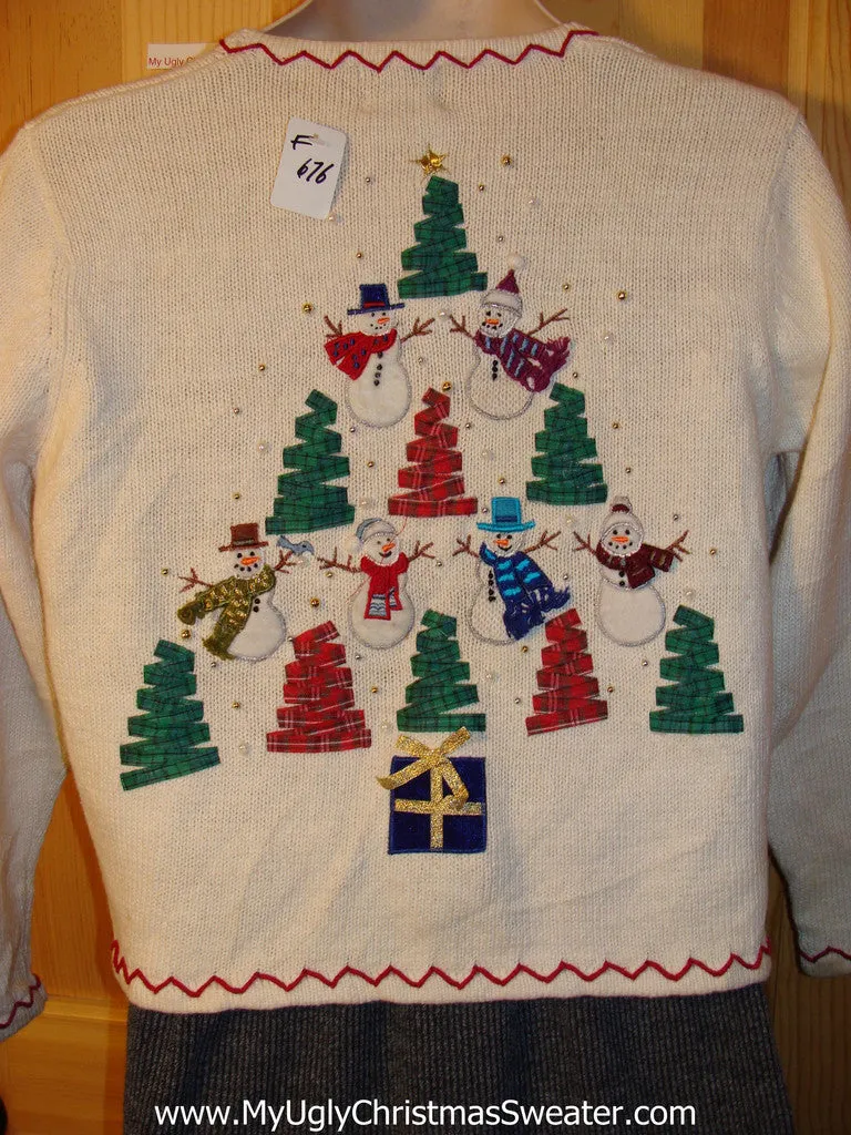 Tacky 2-Sided Ugly Christmas Sweater with Festive Green and Red Trees on Front and Back  (f676)