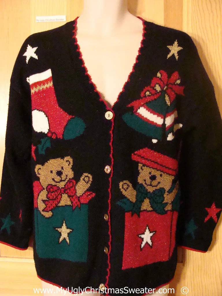 Tacky 80s Acrylic Cardigan Christmas Sweater with Bears (f1380)