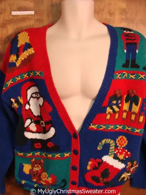 Tacky 80s Colorful Christmas Sweater with Padded Shoulders