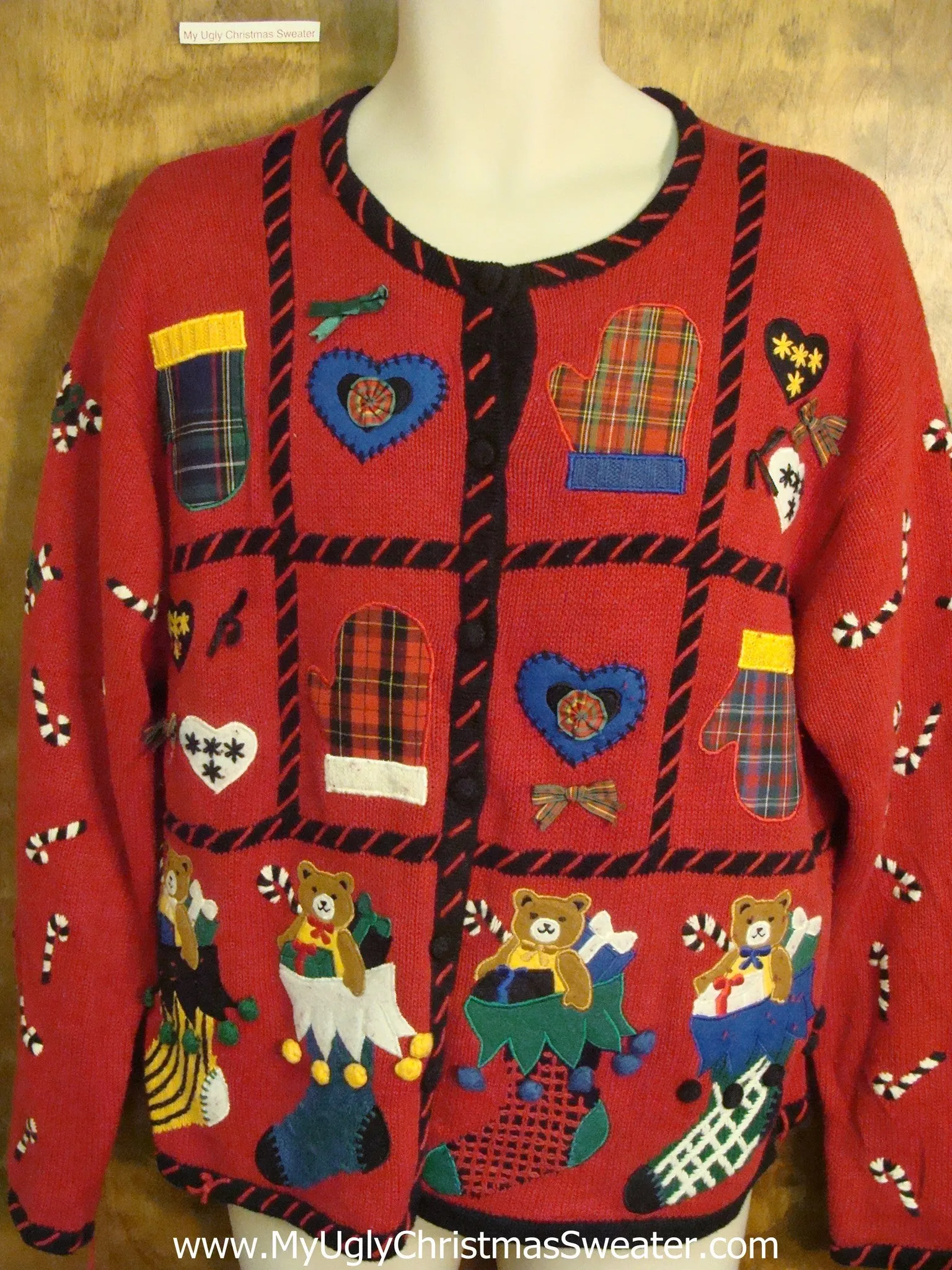 Tacky Busy Red Colorful Christmas Sweater