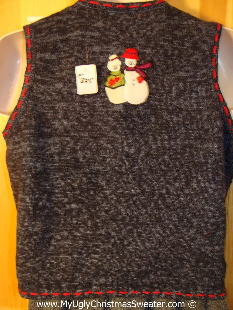 Tacky Christmas Sweater Party Ugly Sweater Vest with Plump Happy Festive Snowmen  (f835)