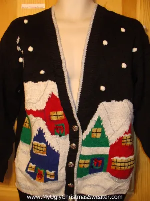 Tacky Ugly Christmas Sweater 80s Winter Wonderland Town (f263)