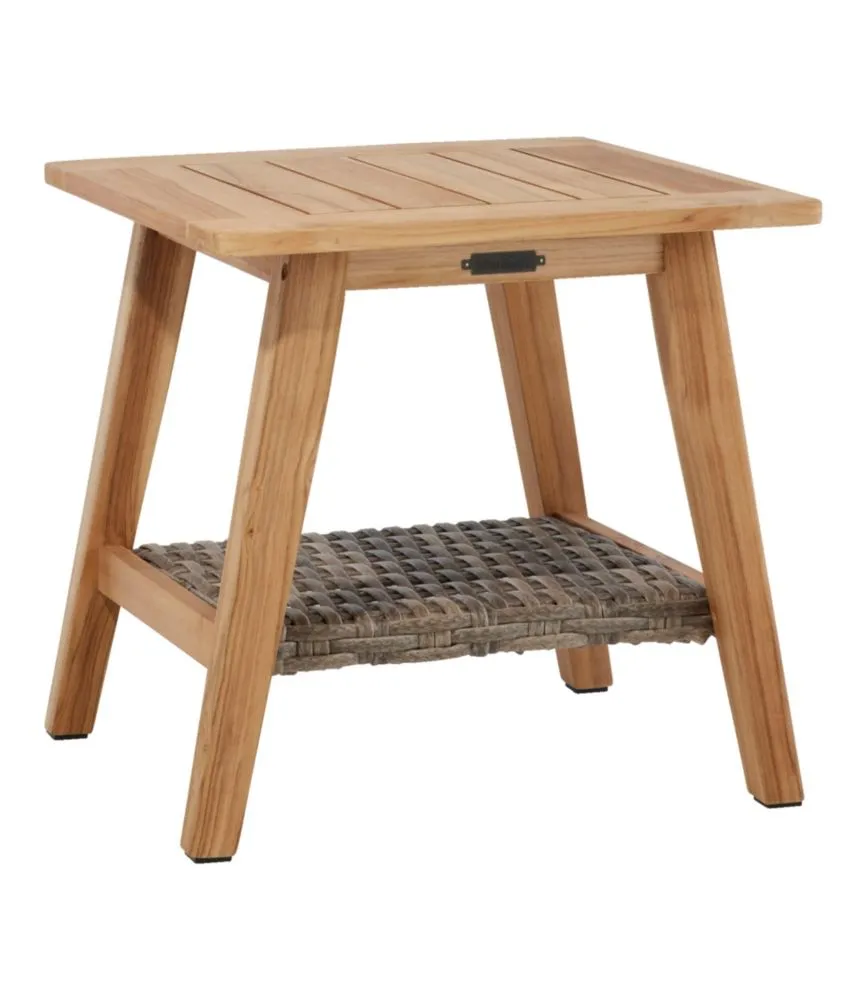 Teak Side Table with Wicker Storage Shelf