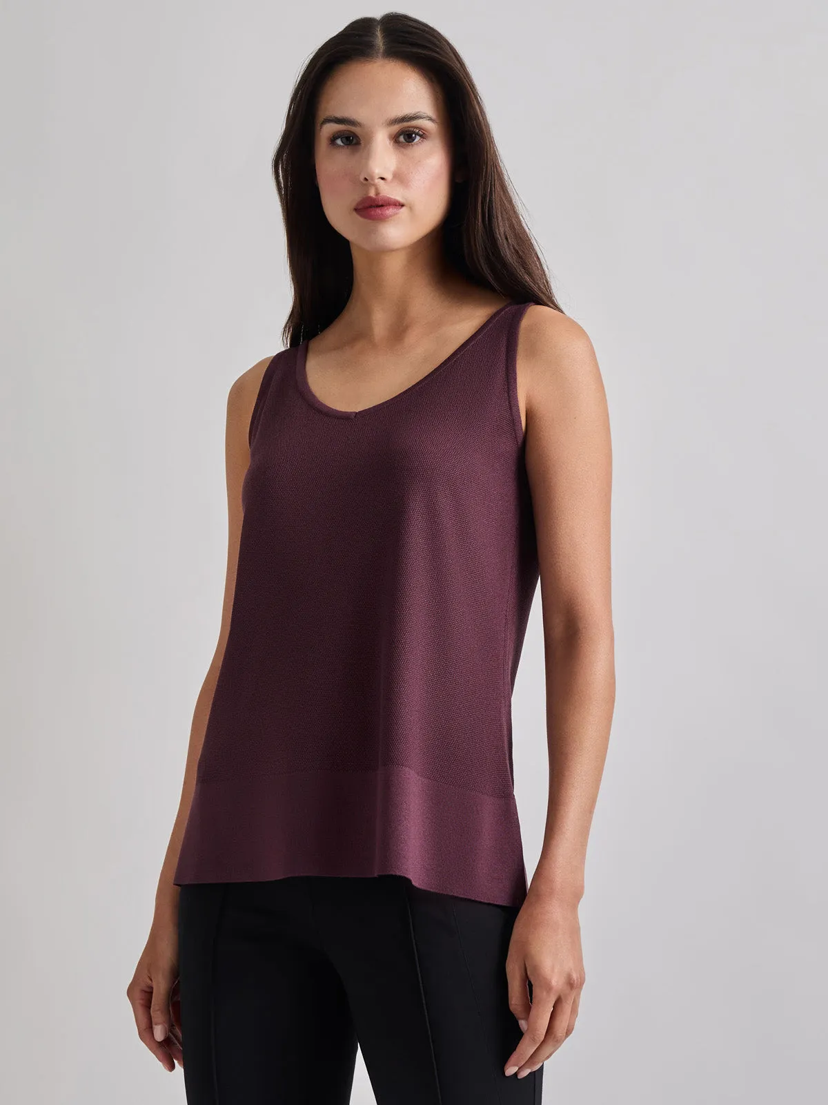 V-Neck Soft Knit Tank Top, Mahogany