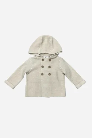 Viverano Hooded Double Button Baby Coat Jacket in Stone