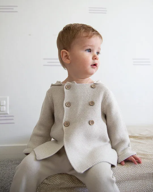 Viverano Hooded Double Button Baby Coat Jacket in Stone