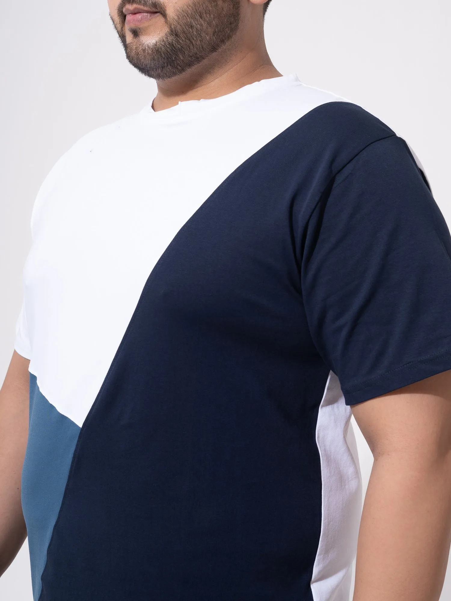 White Navy Airforce Colourblock Plus Size T-shirt