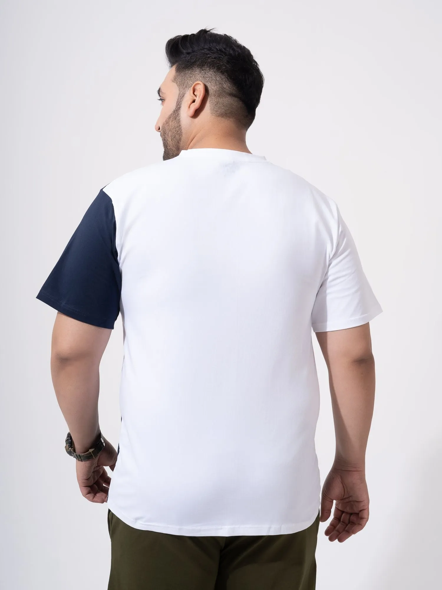 White Navy Airforce Colourblock Plus Size T-shirt