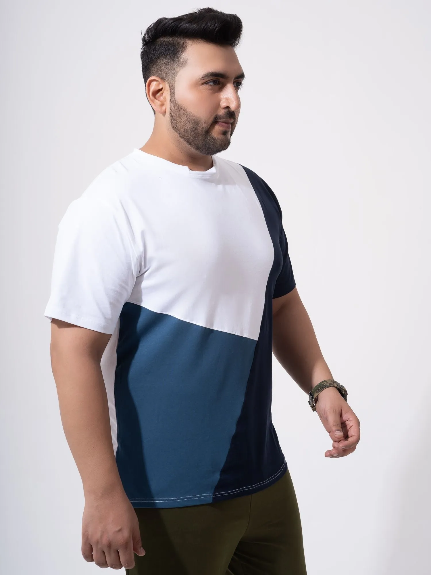 White Navy Airforce Colourblock Plus Size T-shirt