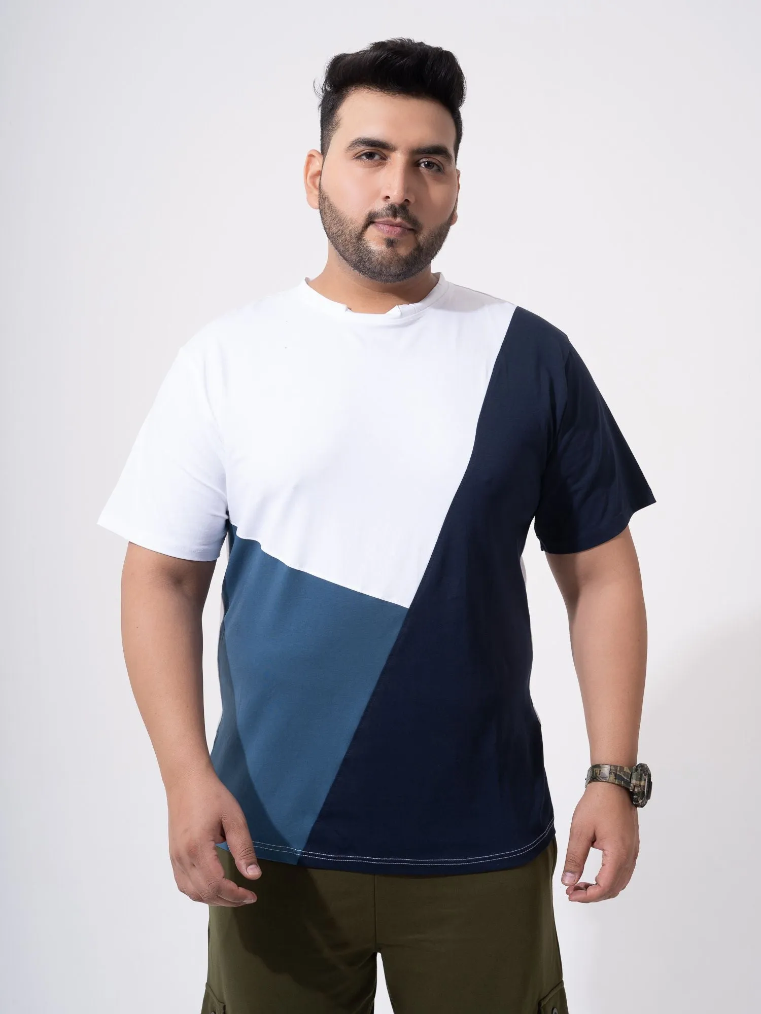 White Navy Airforce Colourblock Plus Size T-shirt