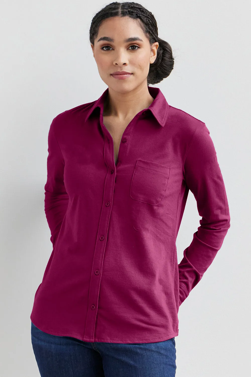 Women's 100% Organic Cotton Knit Button Down Shirt